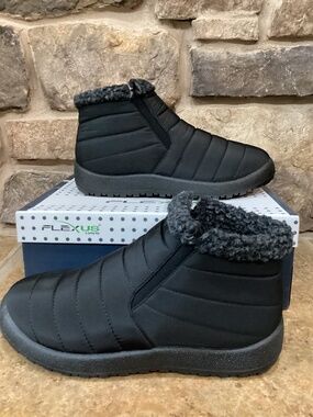 Flexus Melbina Bootie Womens 7 Black Waterproof Faux Fur Spring Step New